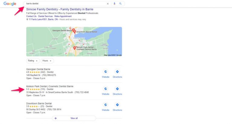Barrie dentist google search