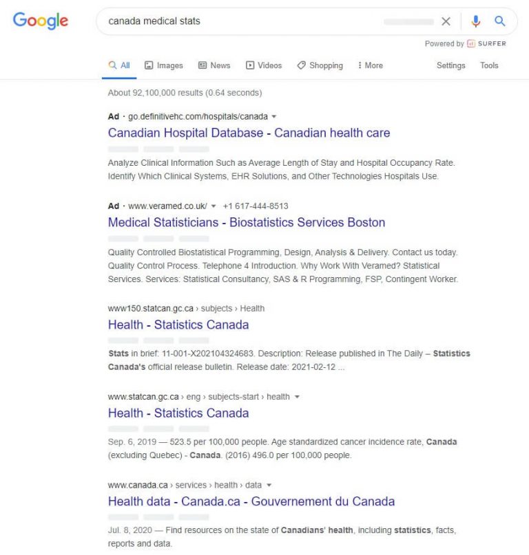 Google search for “Keyword + stats”