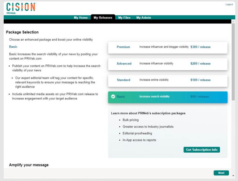 Premium packages dashboard