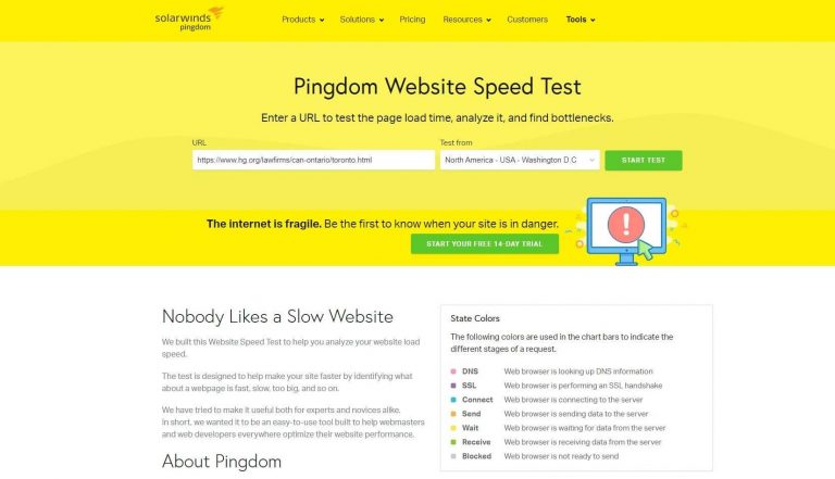 Pingdom tool website