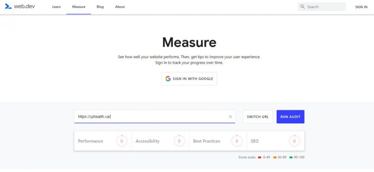 Run Audit page speed web.dev