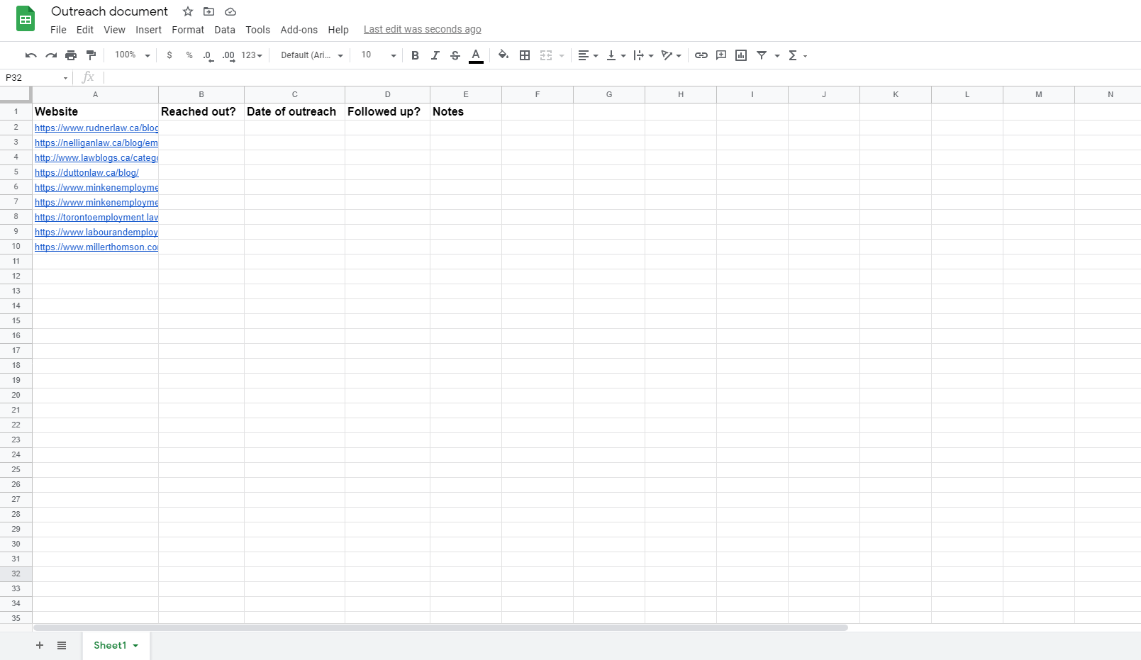 Build a prospecting spreadsheet that includes sections for the companies