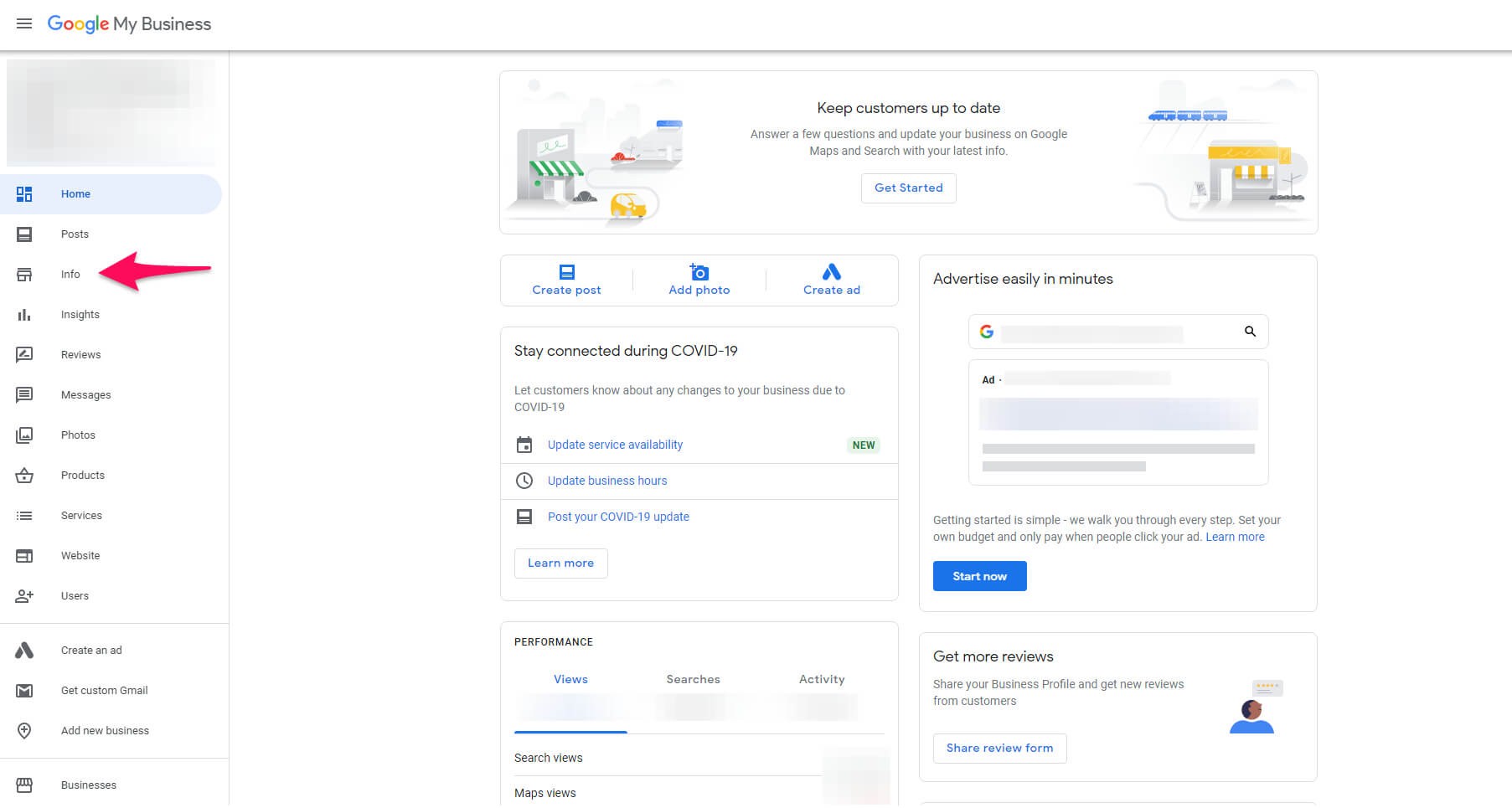 Create account in my business