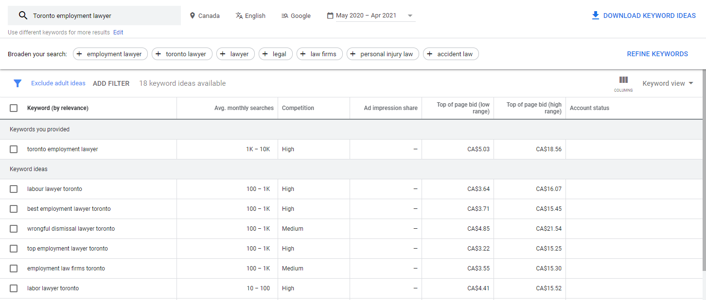 Download keyword ideas