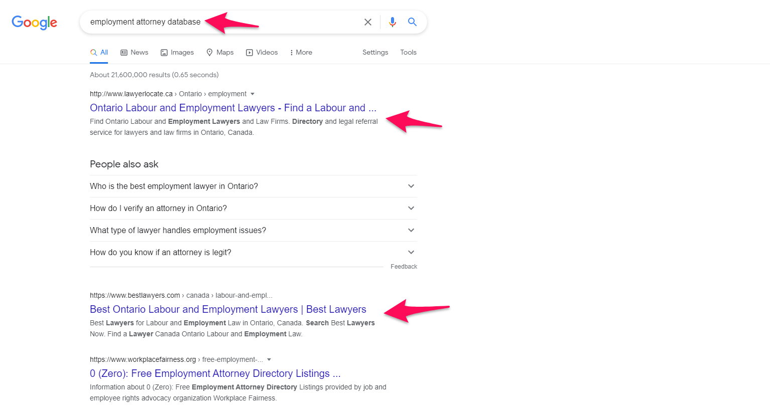 Employment law website database