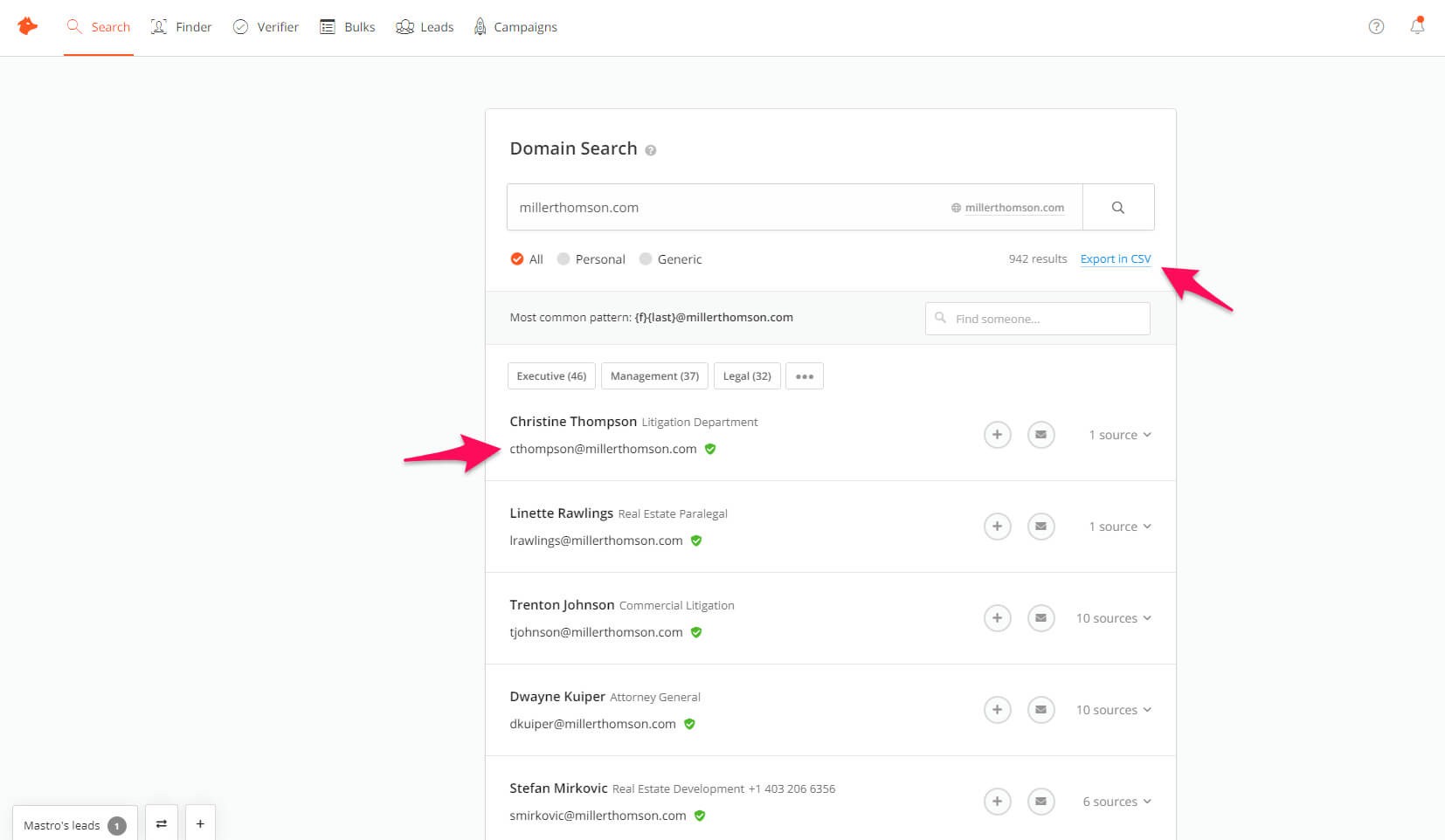 Export the results as a CSV file