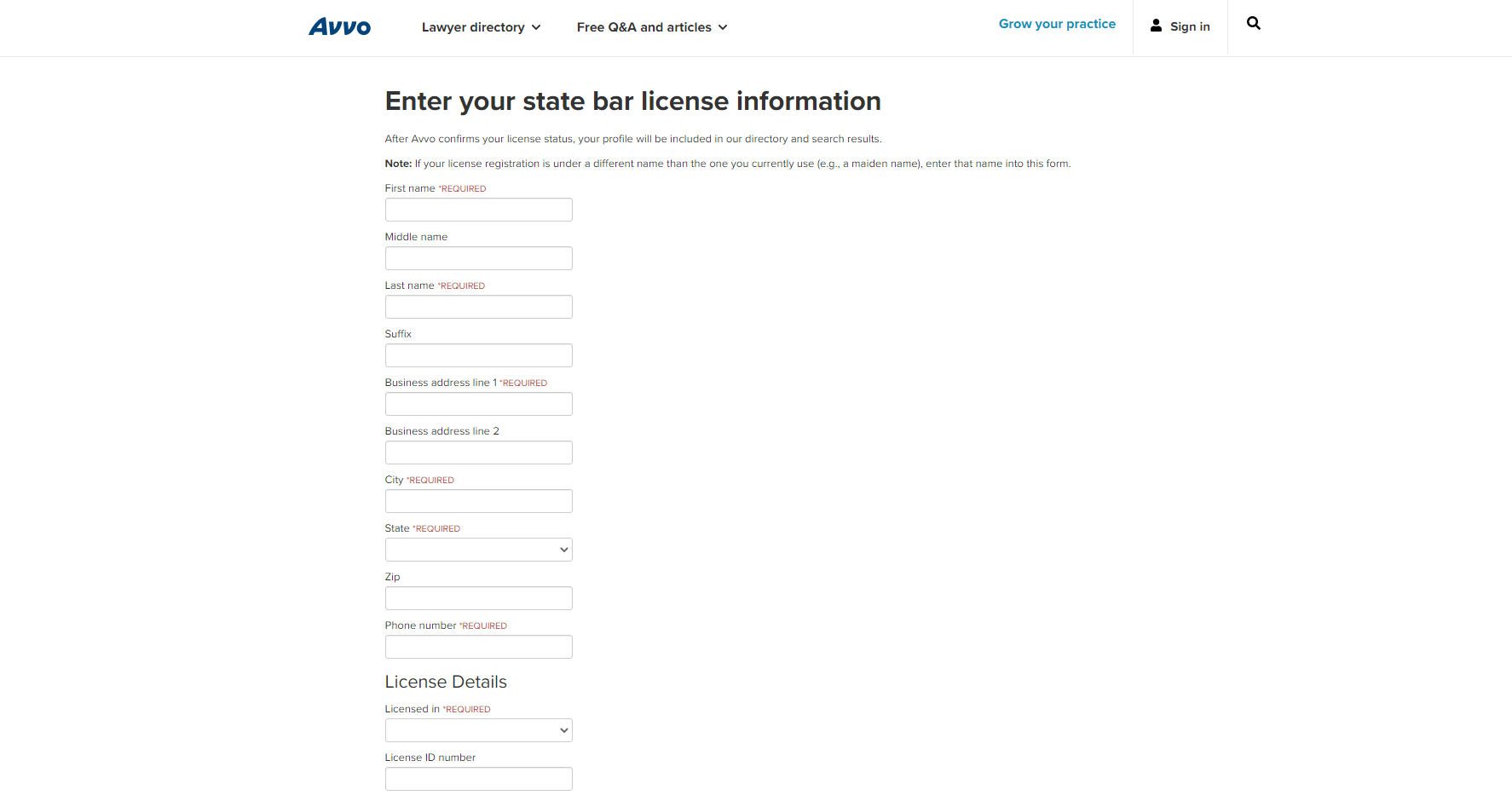 business address info