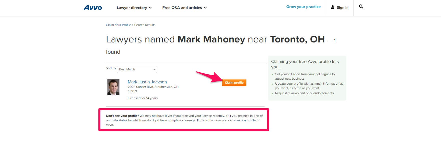 option to create a profile