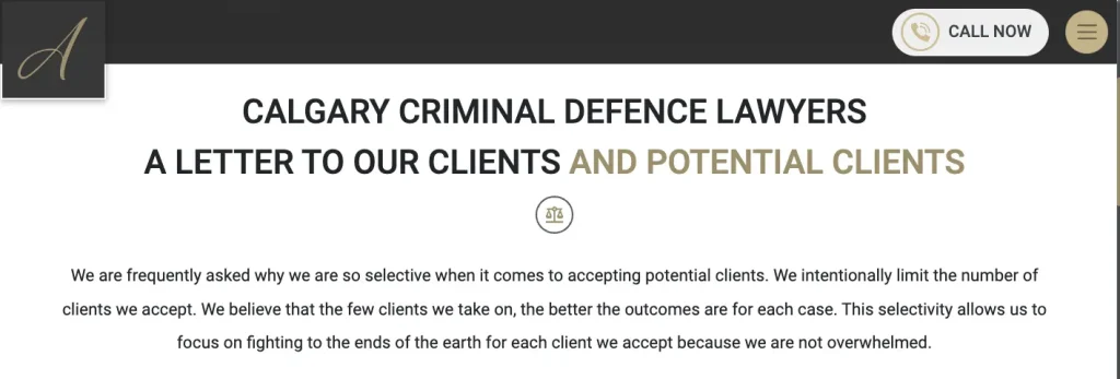 SEO for criminal defence law firms example: targeting long tail keyword on main page