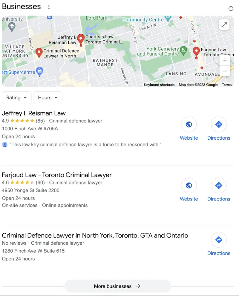 Google business profile is essential for local SEO for criminal defence