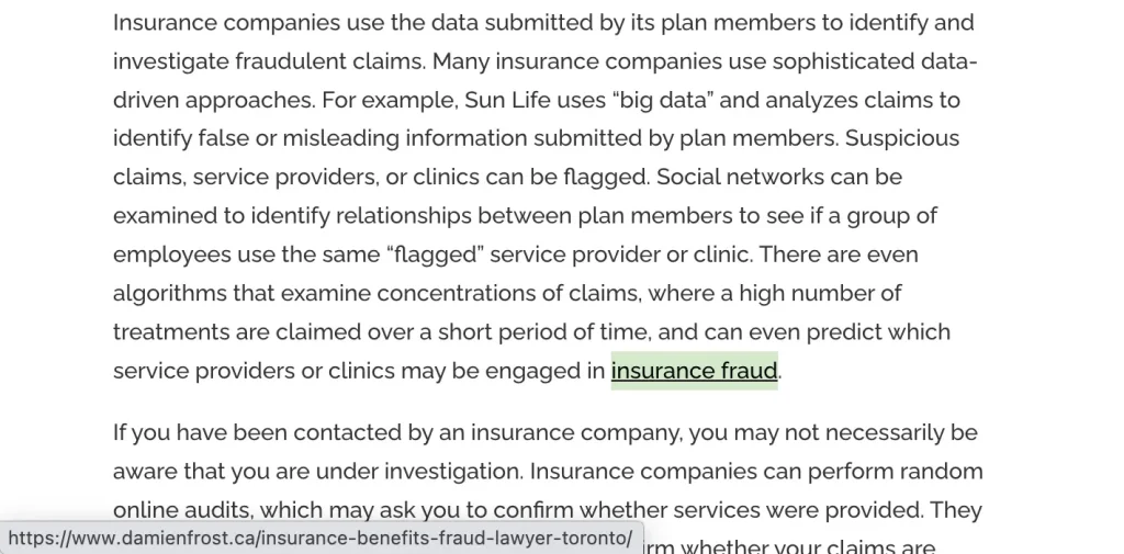 an example of interlinking for Criminal Defence Attorney SEO