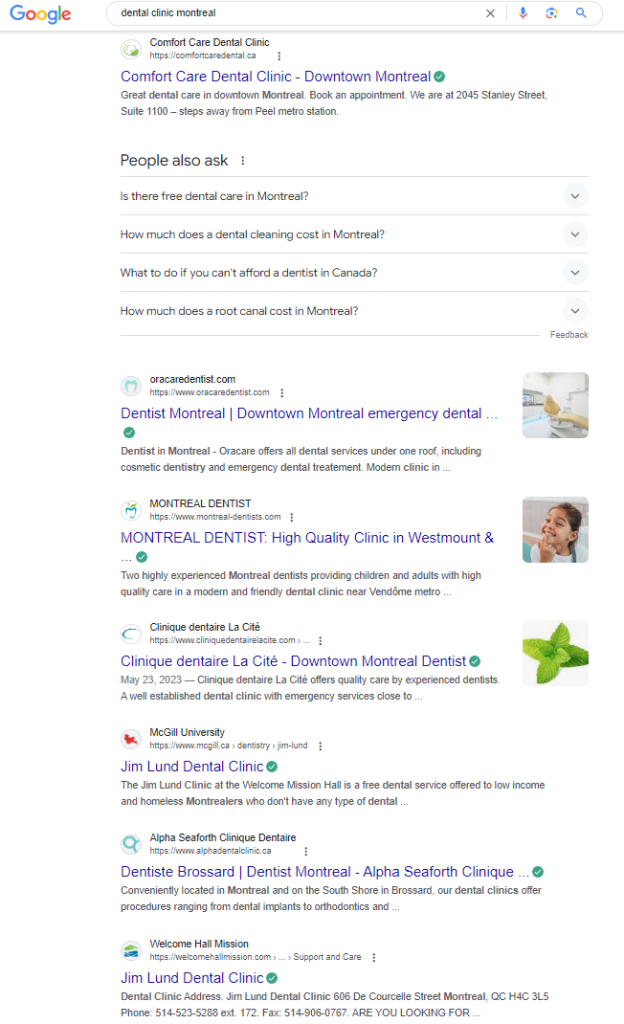 marketing strategy for dental practices - google serp