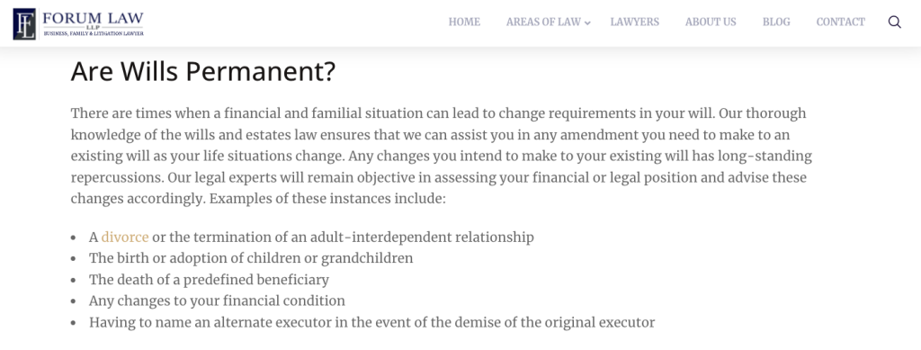 Estate panning SEO - example of interlinking