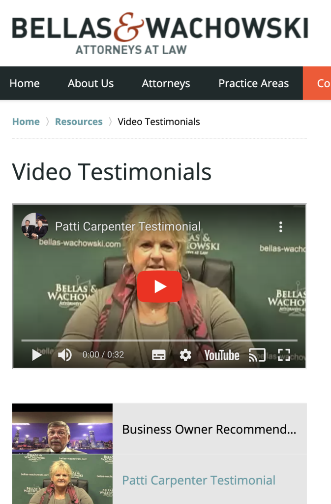an example of mixing video content strategy and testimonials to get most of the estate planning SEO