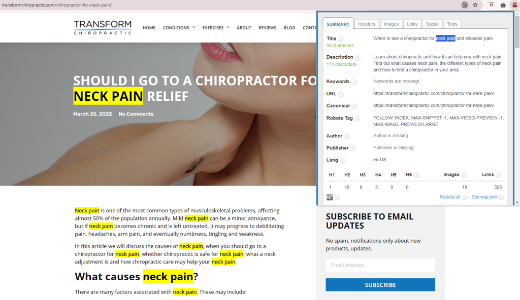 on-page optimisation for chiropractic SEO and marketing