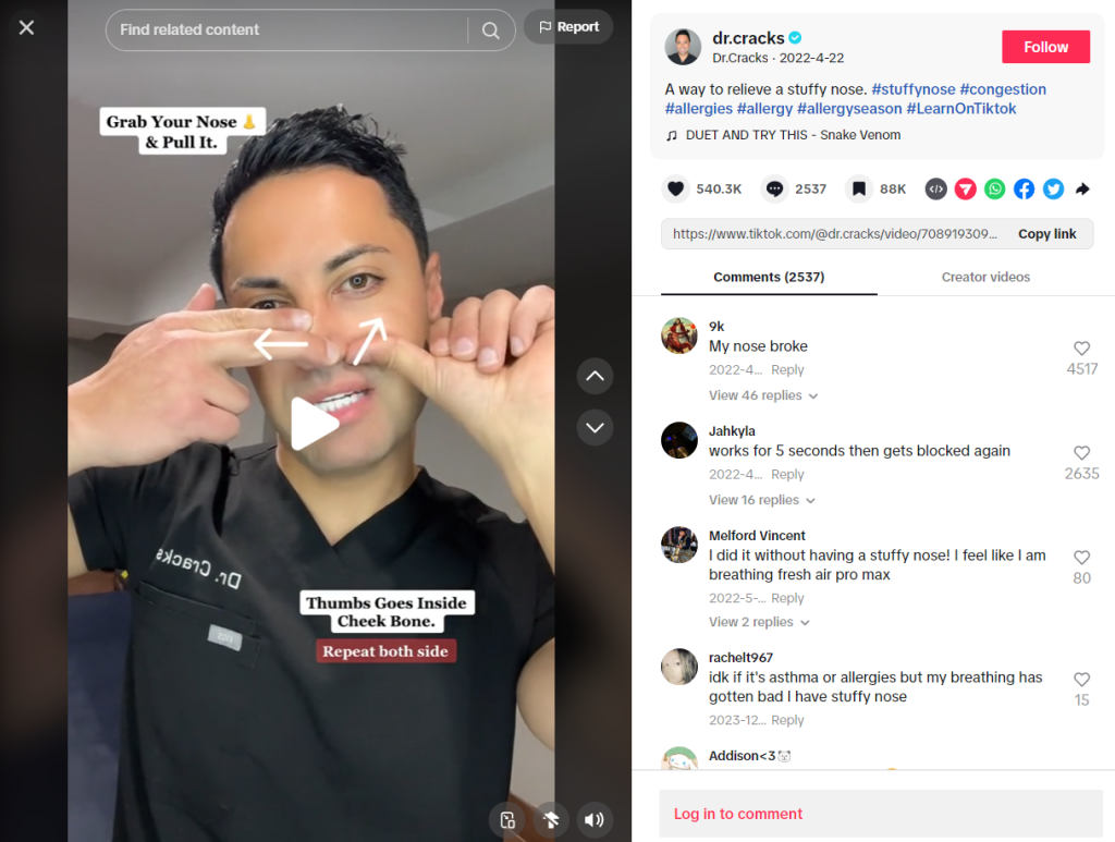 viral chiropractic video on TikTok
