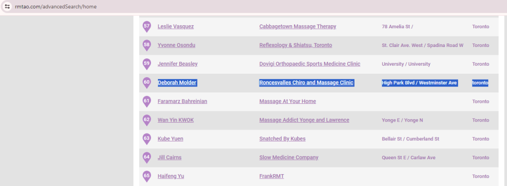 an example of massage therapists directory used for chiropractor treatment marketing