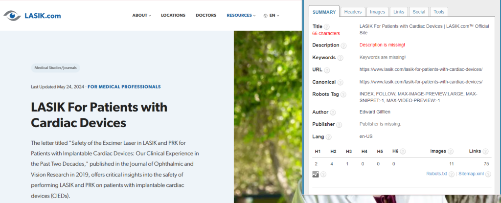 an example of mistakes in on-page SEO in medical marketing