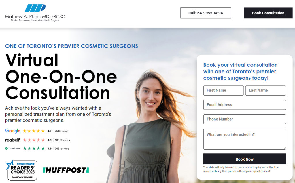 an example of showcasing the rankings of the plastic surgery practice on the website