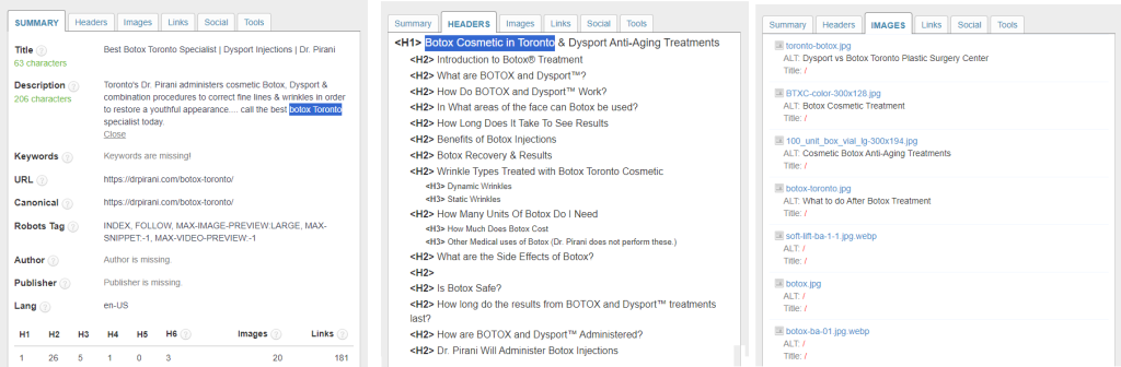 an example of on-page optimization for cosmetic surgery marketing strategy