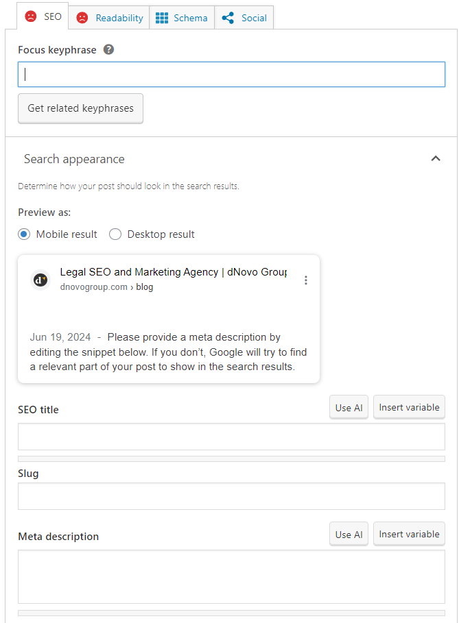 WordPress plugins like SEO Yoast can help you add essential meta data gor Google crawlers and quickly review your on-page SEO