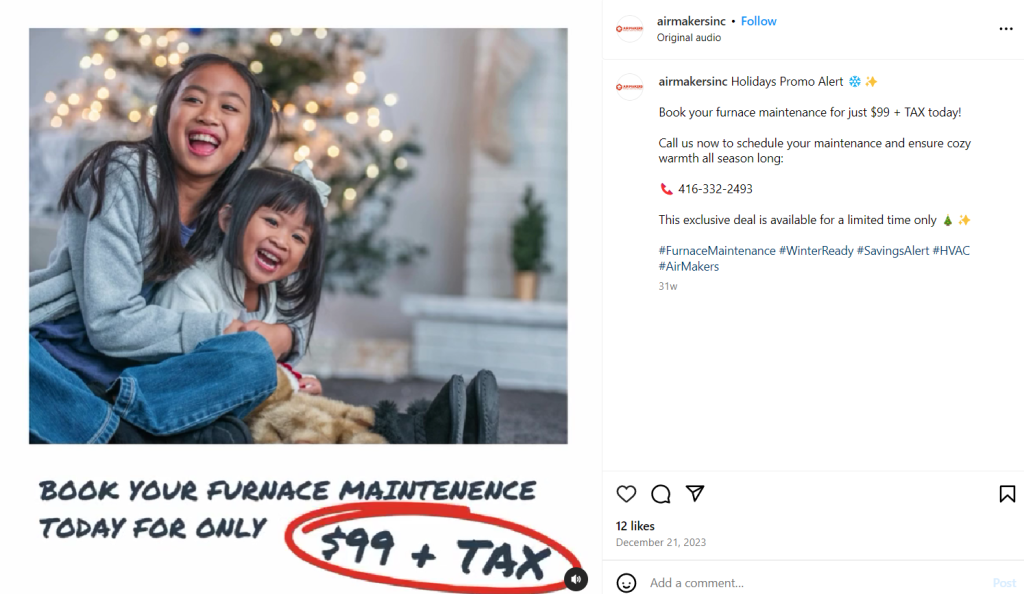 An Instagram post by a contractor.