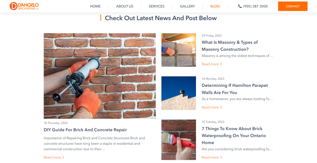 Blog pages of a contractor’s website.
