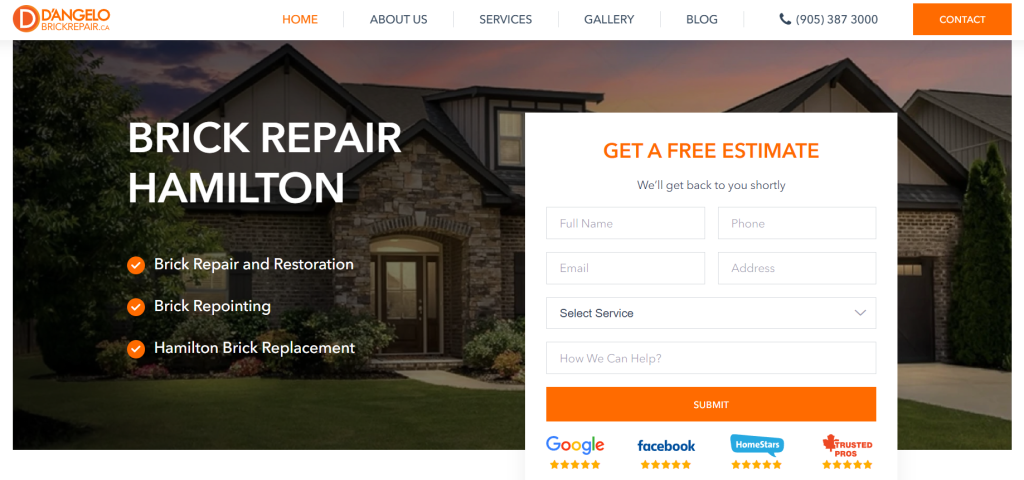 A contractor website with a free estimate form.
