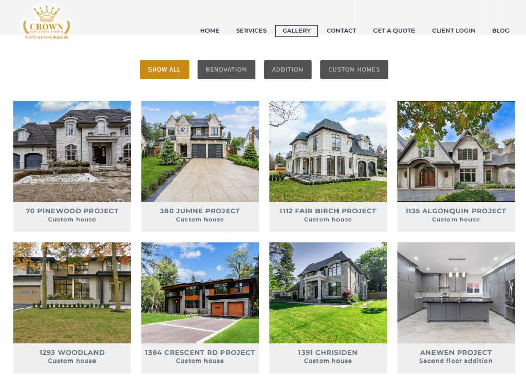 A contractor website showcases their work in the gallery.