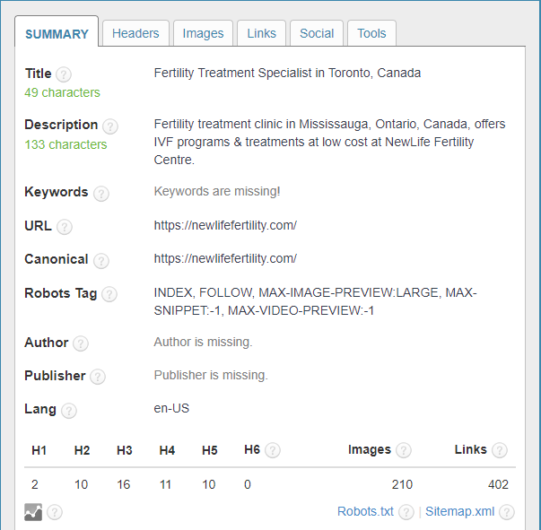 IVF SEO: on-page optimization example