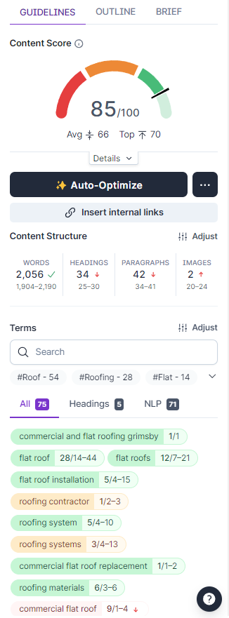 an example of content for a roofing website optimized with Surfer SEO