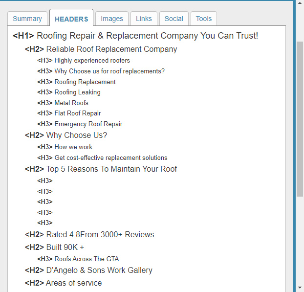 Headers are essential for roofing SEO