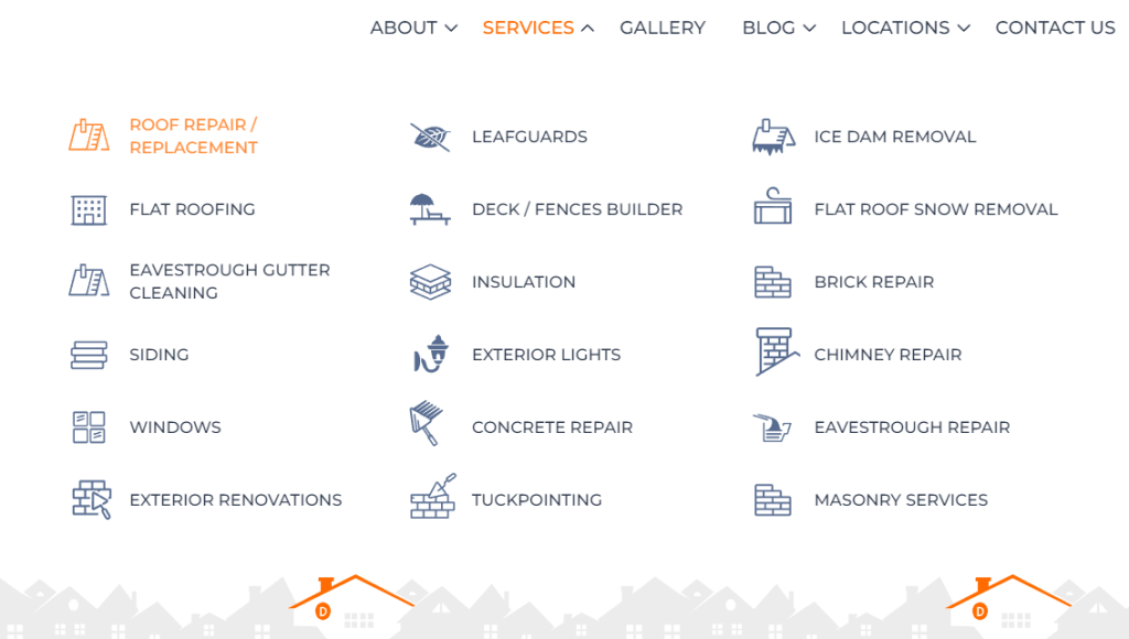 an example of service pages built around the keywords