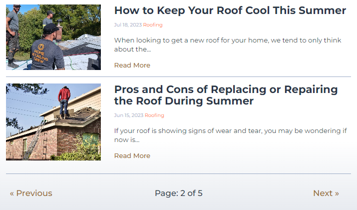 an example of pagination in a roofing website