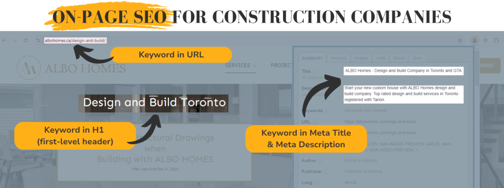 On-Page SEO for Construction companies