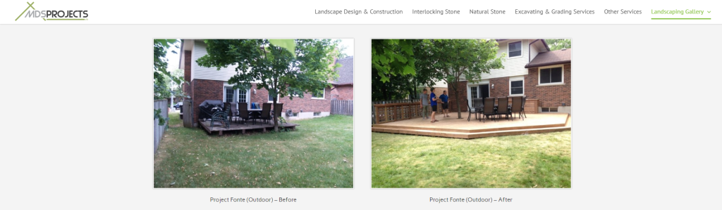 Before and after photos on a landscaping site.