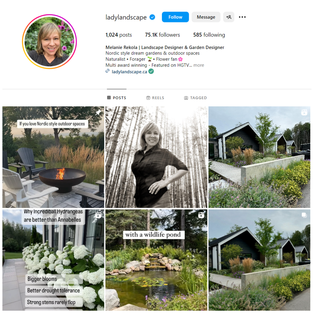 A social media profile of a landscaper.