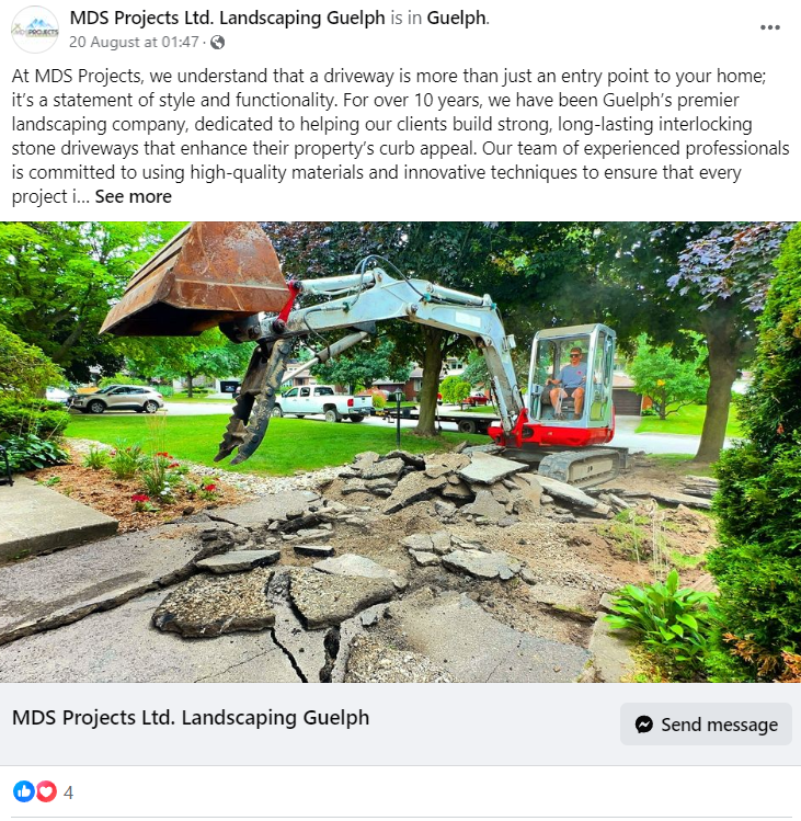 A Facebook post by a landscaping company.
