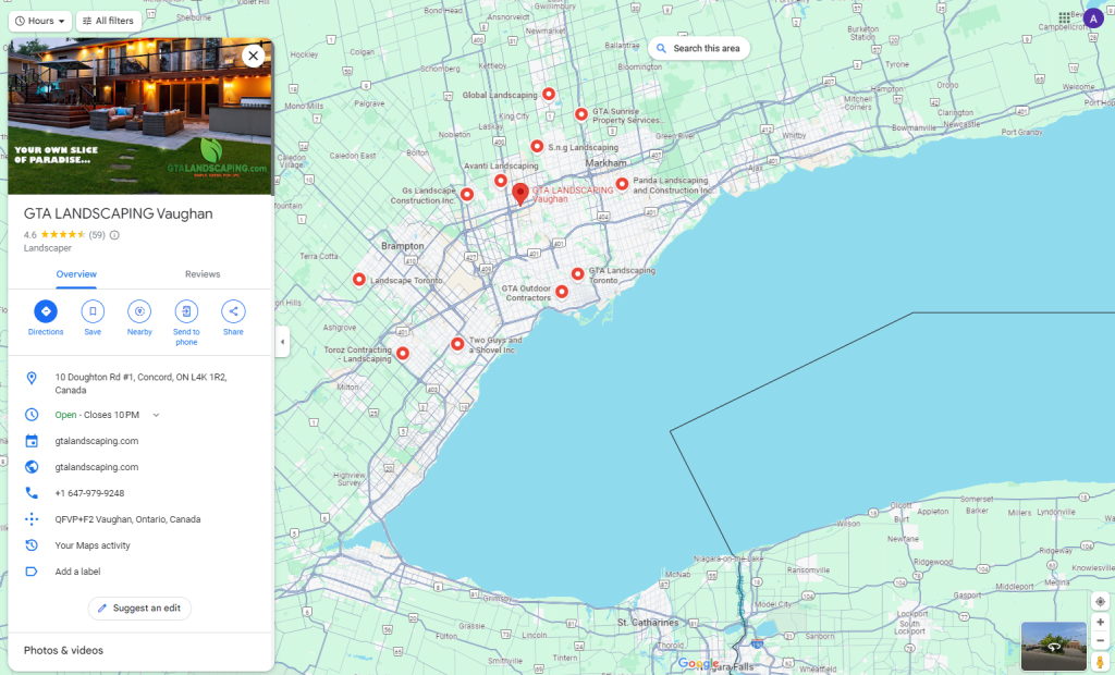 Google Business Profile of a landscaping company