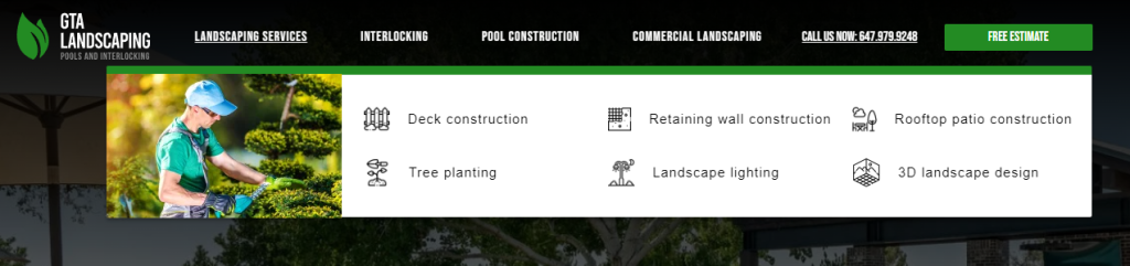 menu of a landscaping website