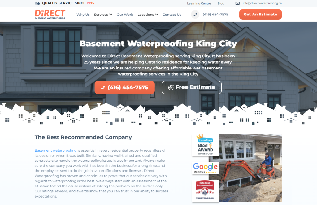 plumbing marketing - service area page