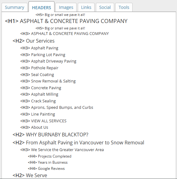 an example of on-page seo for paving contractor