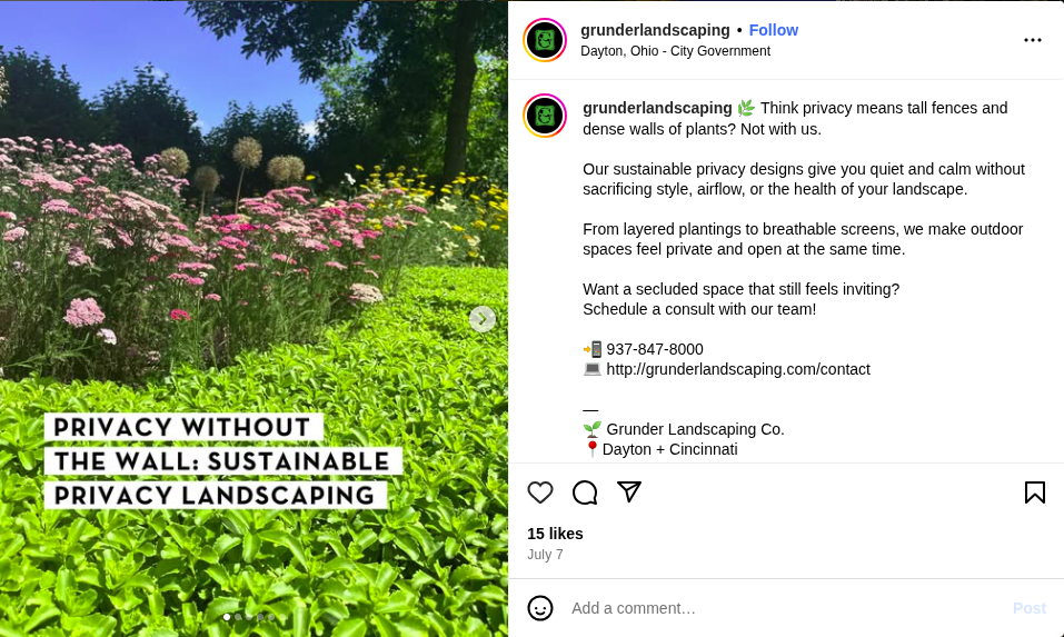 A landscaping company social media post.