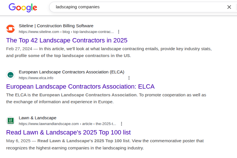 Commercial articles ranking for a keyword.